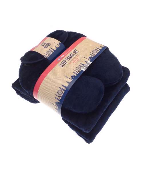 Travel set (neck pillow, eye mask and fleece blanket)